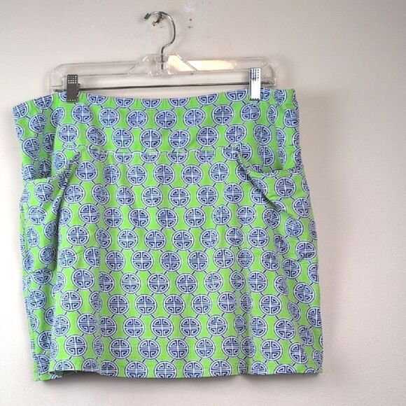 IBKUL Aida Blue & Green Geometric Print Skirt With Pockets Tennis Prep - Picture 1 of 8
